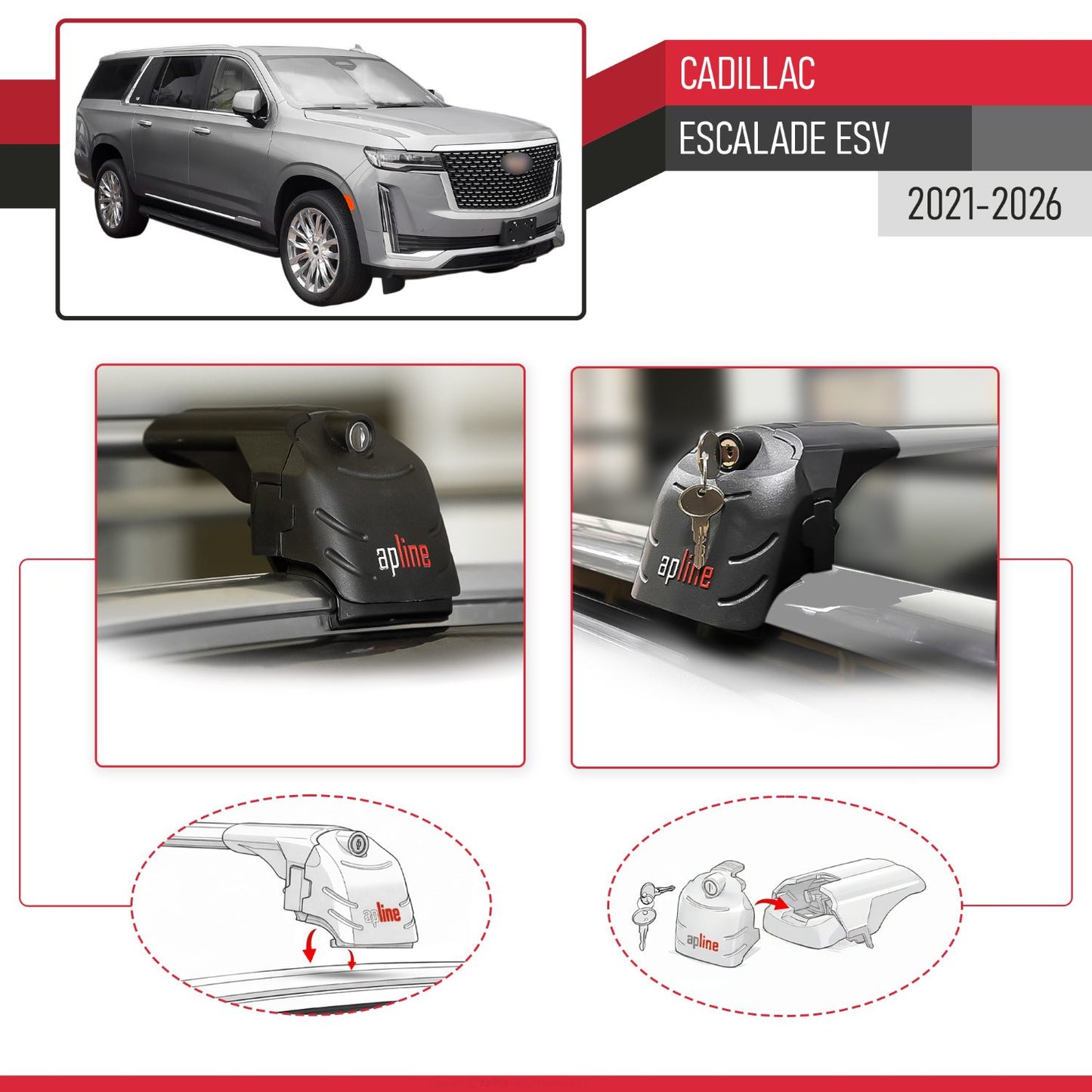 Compatible avec Cadillac Escalade ESV 2021-2026 ACE-2 modèle Barres de Toit Railing Porte-Bagages de Voiture Gris Aluminium Barres