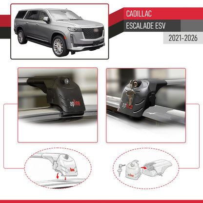 Compatible avec Cadillac Escalade ESV 2021-2026 ACE-2 modèle Barres de Toit Railing Porte-Bagages de Voiture Gris Aluminium Barres