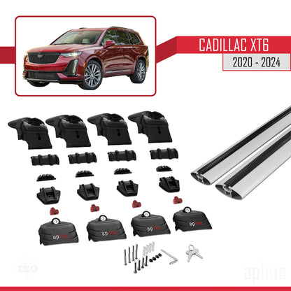 Compatible avec Cadillac XT6 2020-2024 ACE-2 Barres de Toit Railing Porte-Bagages de Voiture Gris Aluminium 2 Barres