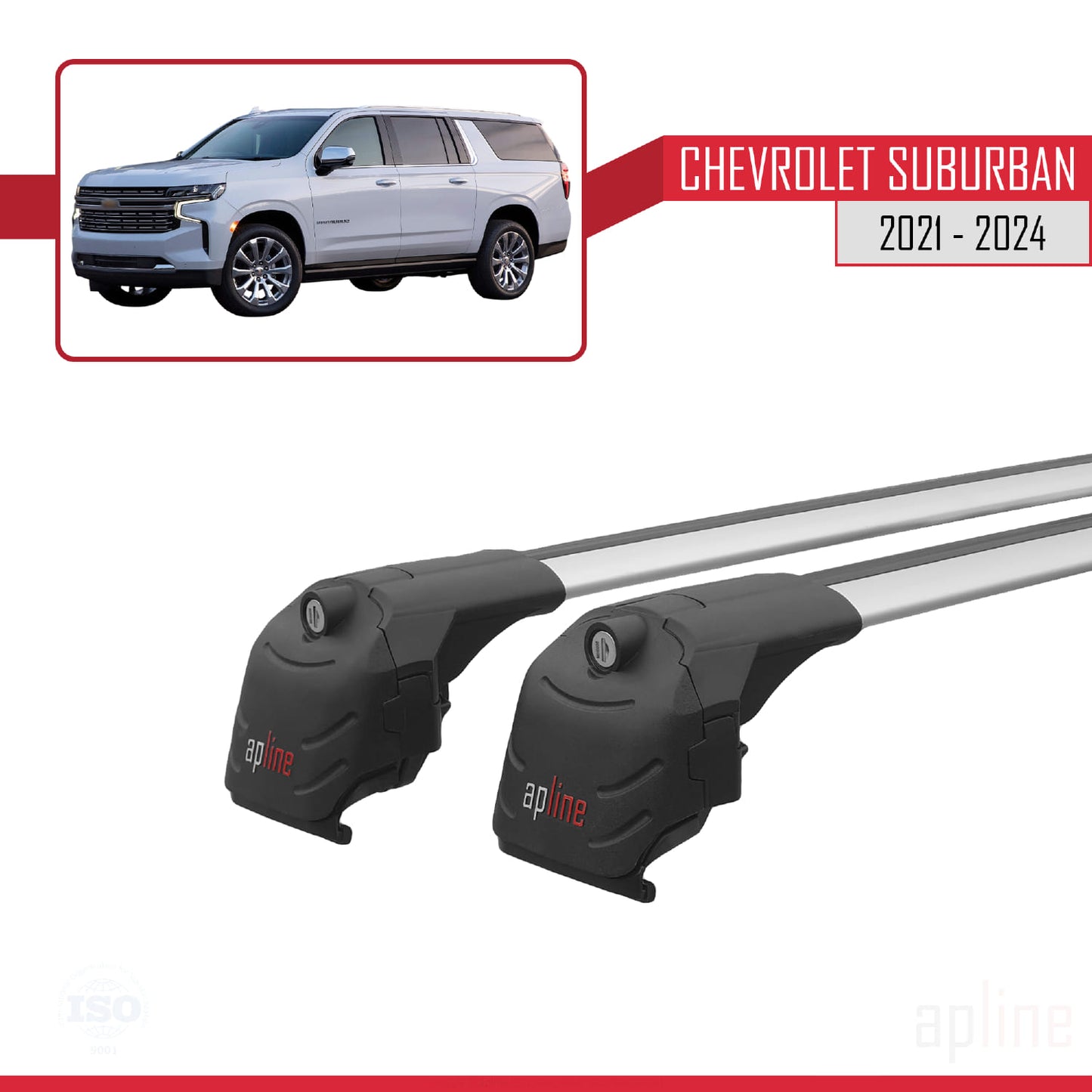 Compatible with Chevrolet Suburban 2021-2024 ACE-2 Car Roof Rack Cross Bar Grey Aluminium 2 Bars