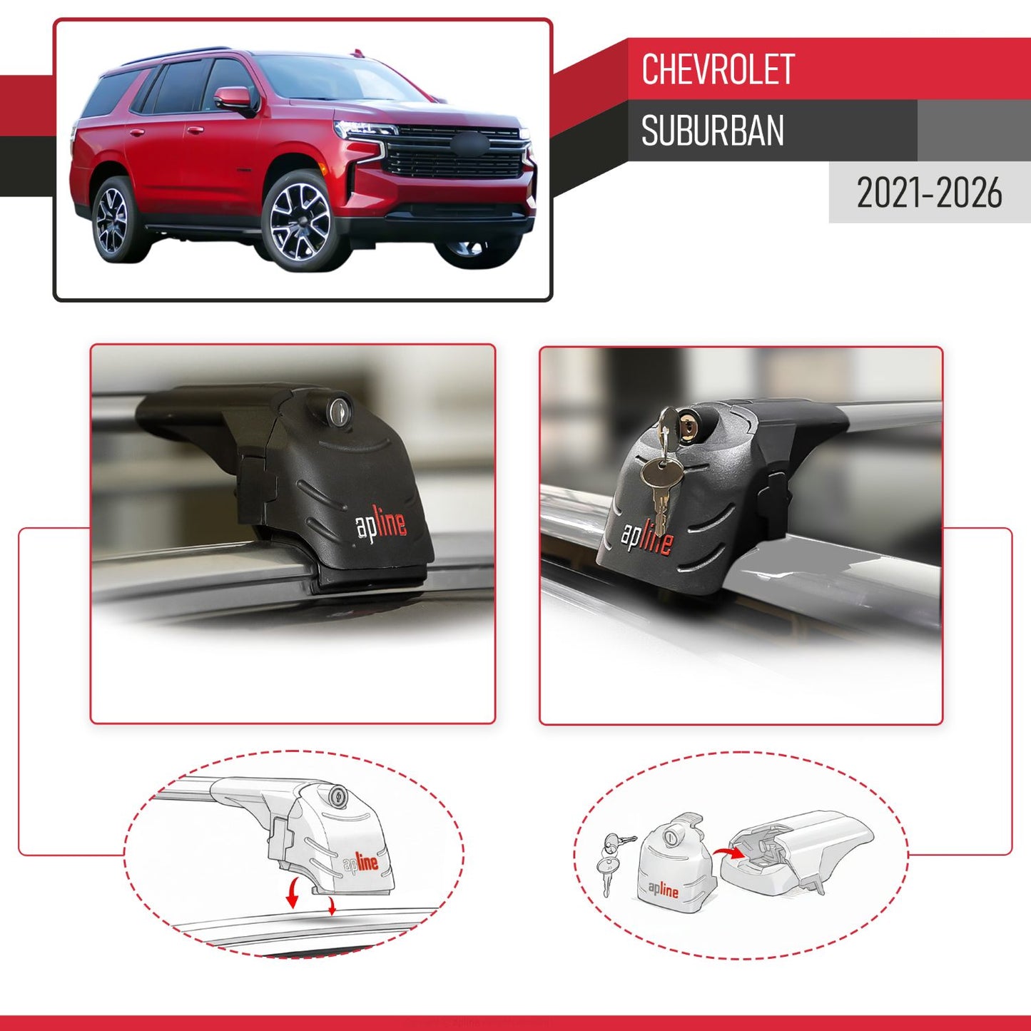 Compatible avec Chevrolet Suburban 2021-2026 ACE-2 modèle Barres de Toit Railing Porte-Bagages de Voiture Gris Aluminium Barres