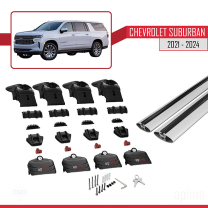 Compatible with Chevrolet Suburban 2021-2024 ACE-2 Car Roof Rack Cross Bar Grey Aluminium 2 Bars
