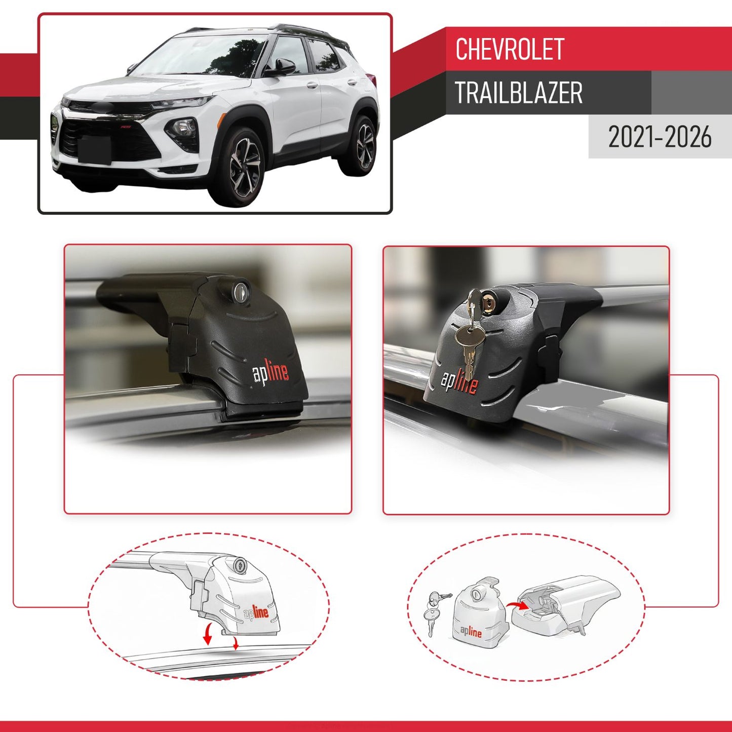 Compatible avec Chevrolet Trailblazer 2021-2026 ACE-2 modèle Barres de Toit Railing Porte-Bagages de Voiture Gris Aluminium Barres