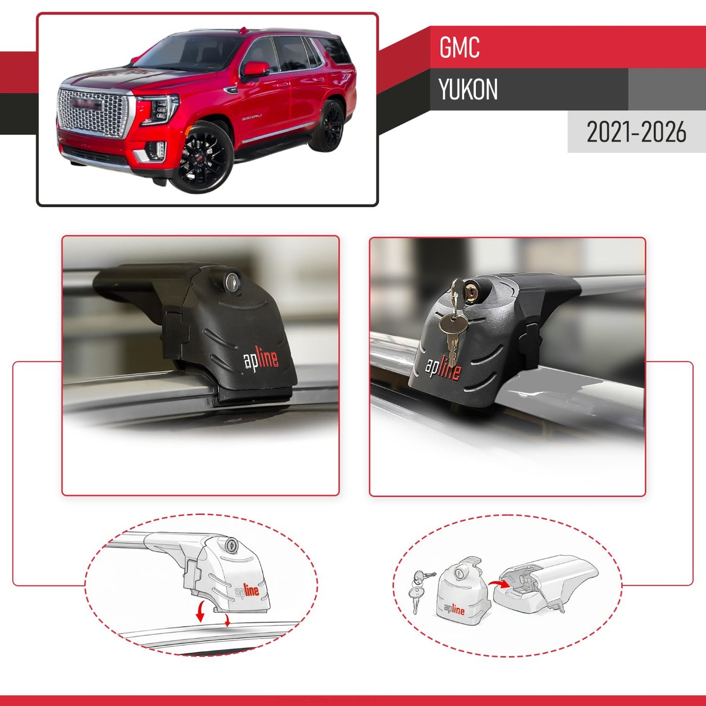 Compatible avec GMC Yukon 2021-2026 ACE-2 modèle Barres de Toit Railing Porte-Bagages de Voiture Gris Aluminium Barres