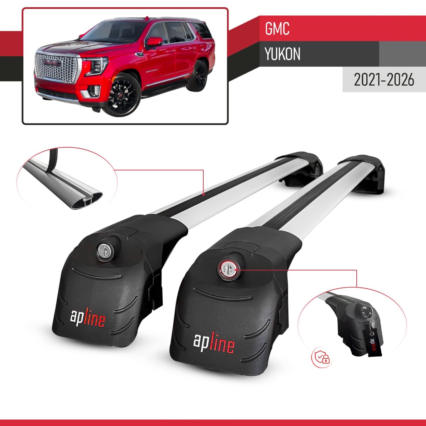 Compatible avec GMC Yukon 2021-2026 ACE-2 modèle Barres de Toit Railing Porte-Bagages de Voiture Gris Aluminium Barres