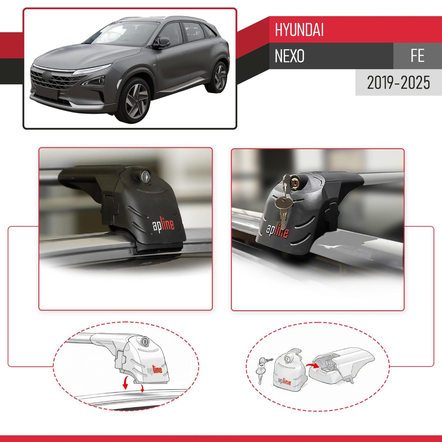 Compatible avec Hyundai Nexo (FE) 2019-2025 ACE-2 modèle Barres de Toit Railing Porte-Bagages de Voiture Gris Aluminium Barres