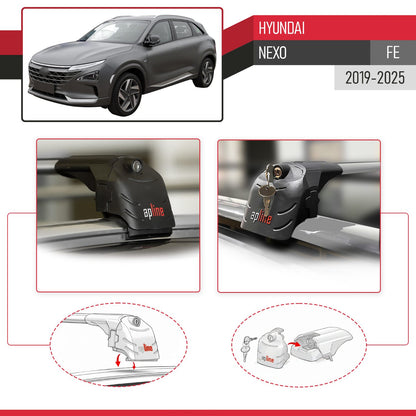 Compatible avec Hyundai Nexo (FE) 2019-2025 ACE-2 modèle Barres de Toit Railing Porte-Bagages de Voiture Gris Aluminium Barres