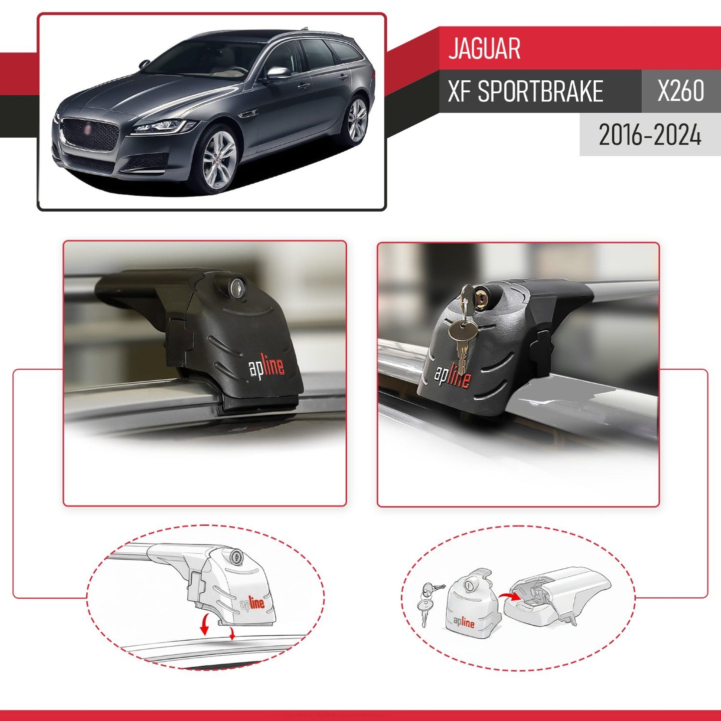 Compatible avec Jaguar XF Sportbrake (X260) 2016-2024 ACE-2 modèle Barres de Toit Railing Porte-Bagages de Voiture Gris Aluminium Barres