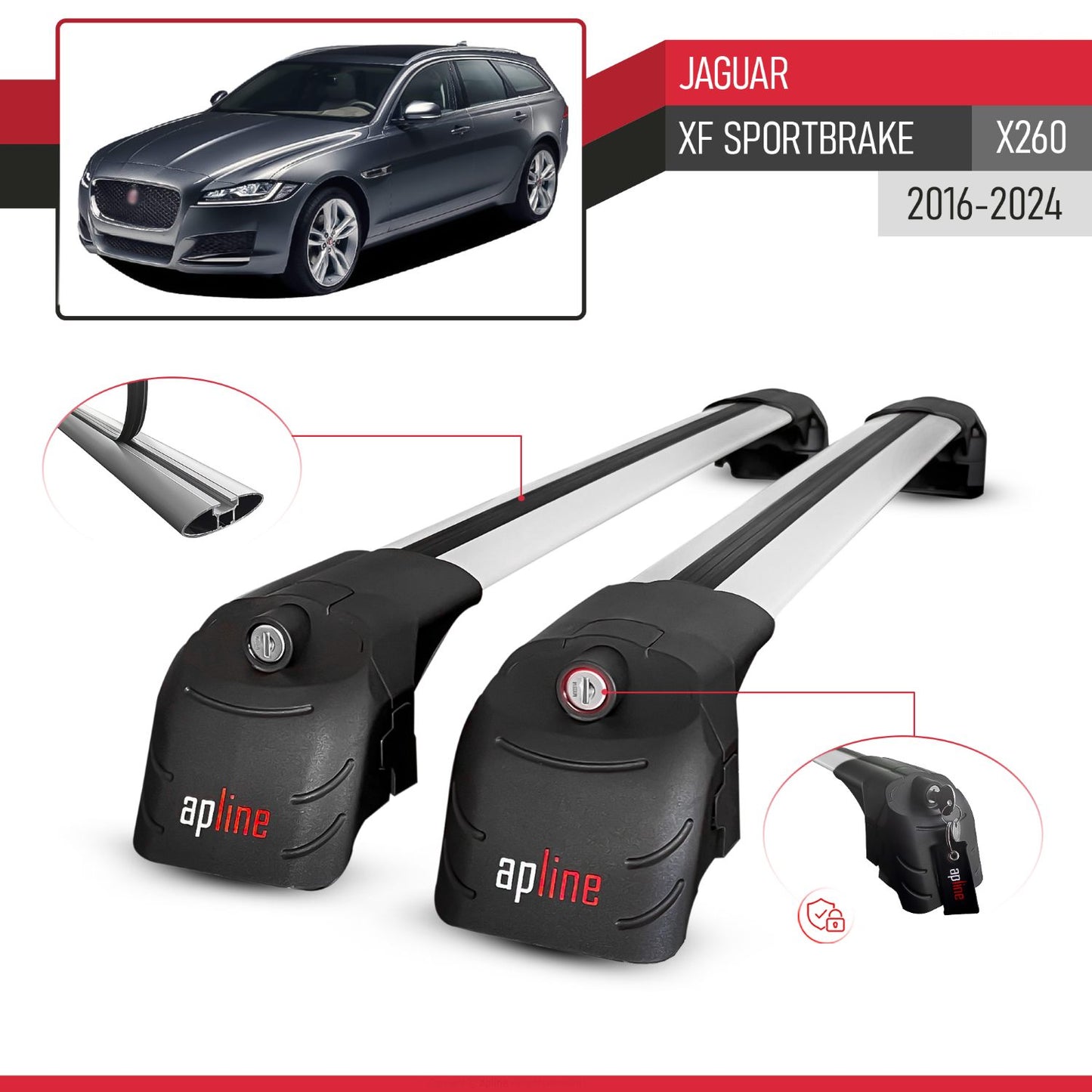 Compatible avec Jaguar XF Sportbrake (X260) 2016-2024 ACE-2 modèle Barres de Toit Railing Porte-Bagages de Voiture Gris Aluminium Barres