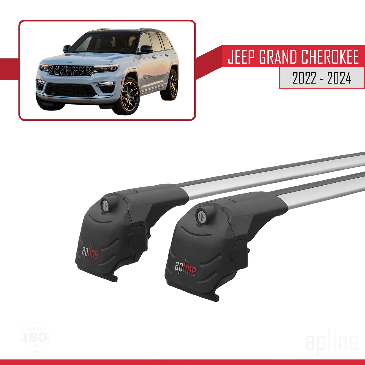 Compatible avec Jeep Grand Cherokee 2022-2024 ACE-2 Barres de Toit Railing Porte-Bagages de Voiture Gris Aluminium 2 Barres