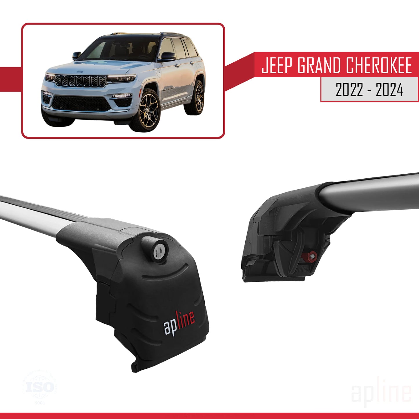 Compatible avec Jeep Grand Cherokee 2022-2024 ACE-2 Barres de Toit Railing Porte-Bagages de Voiture Gris Aluminium 2 Barres