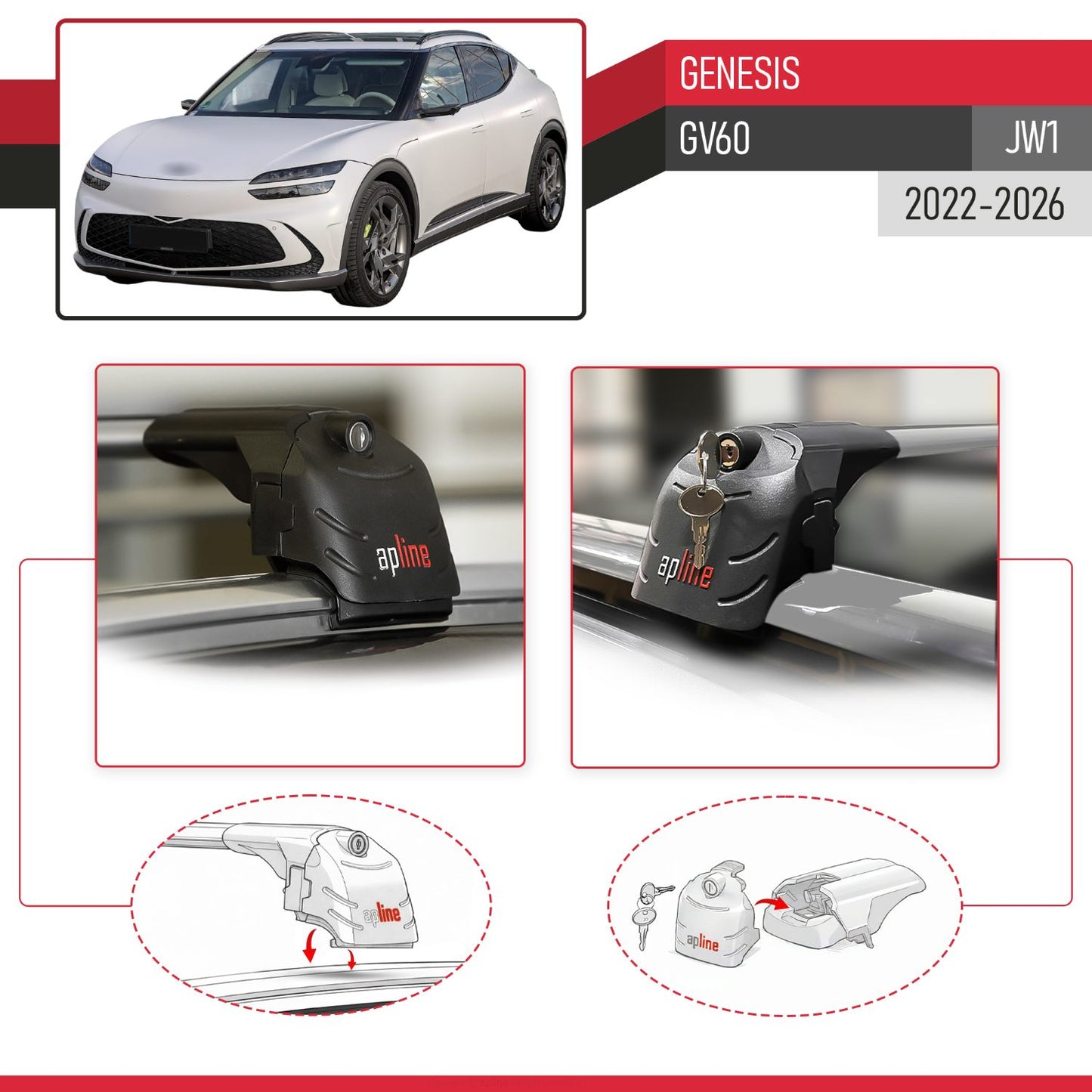 Compatible avec Genesis GV60 (JW1) 2022-2026 ACE-2 modèle Barres de Toit Railing Porte-Bagages de Voiture Gris Aluminium Barres