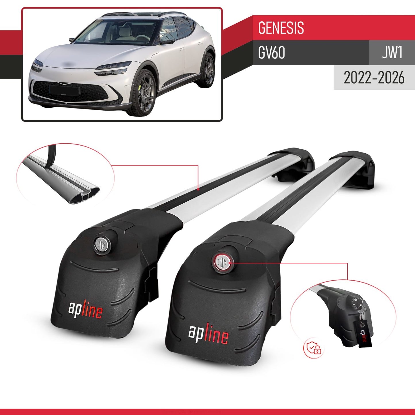 Compatible avec Genesis GV60 (JW1) 2022-2026 ACE-2 modèle Barres de Toit Railing Porte-Bagages de Voiture Gris Aluminium Barres