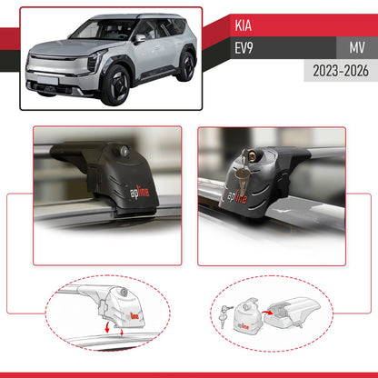 Compatible avec Kia EV9 (MV) 2023-2026 ACE-2 modèle Barres de Toit Railing Porte-Bagages de Voiture Gris Aluminium Barres