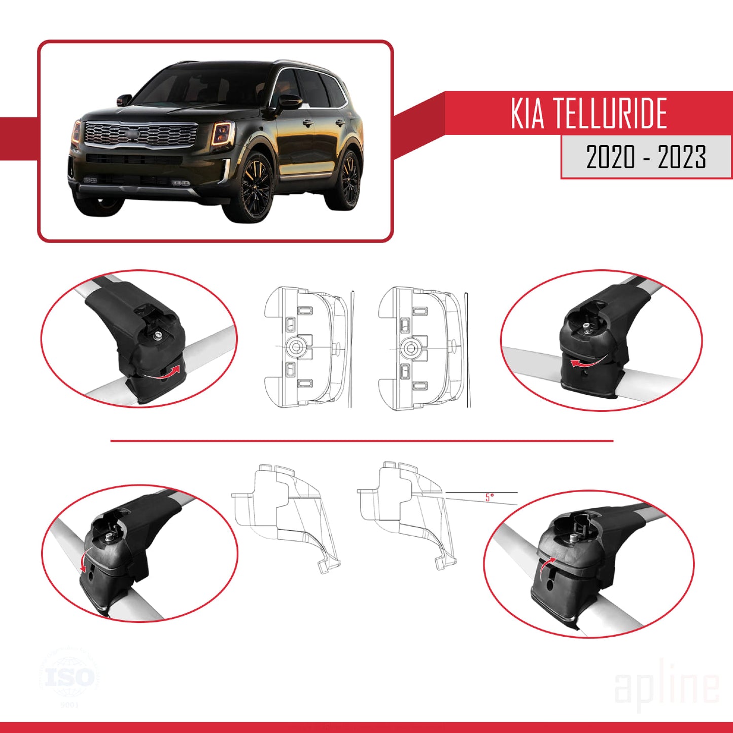 Compatible avec Kia Telluride 2020-2024  ACE-2 Barres de Toit Railing Porte-Bagages de Voiture Gris Aluminium 2 Barres