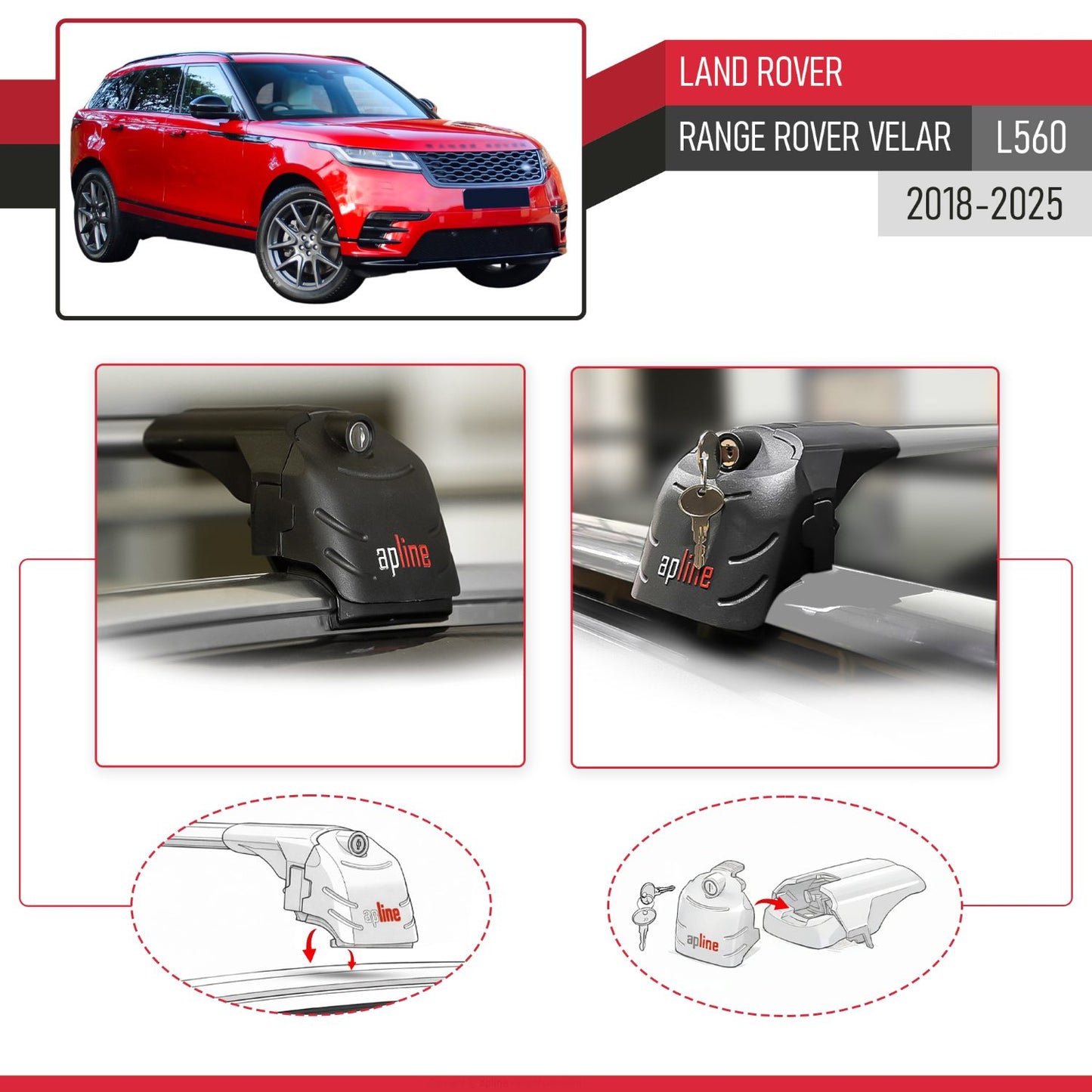 Compatible avec Land Rover Range Rover Velar (L560) 2018-2025 ACE-2 modèle Barres de Toit Railing Porte-Bagages de Voiture Gris Aluminium Barres