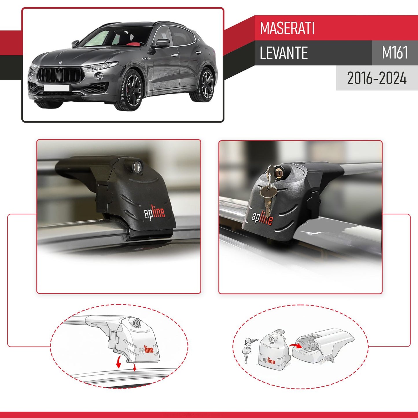 Compatible avec Maserati Levante (M161) 2016-2024 ACE-2 modèle Barres de Toit Railing Porte-Bagages de Voiture Gris Aluminium Barres