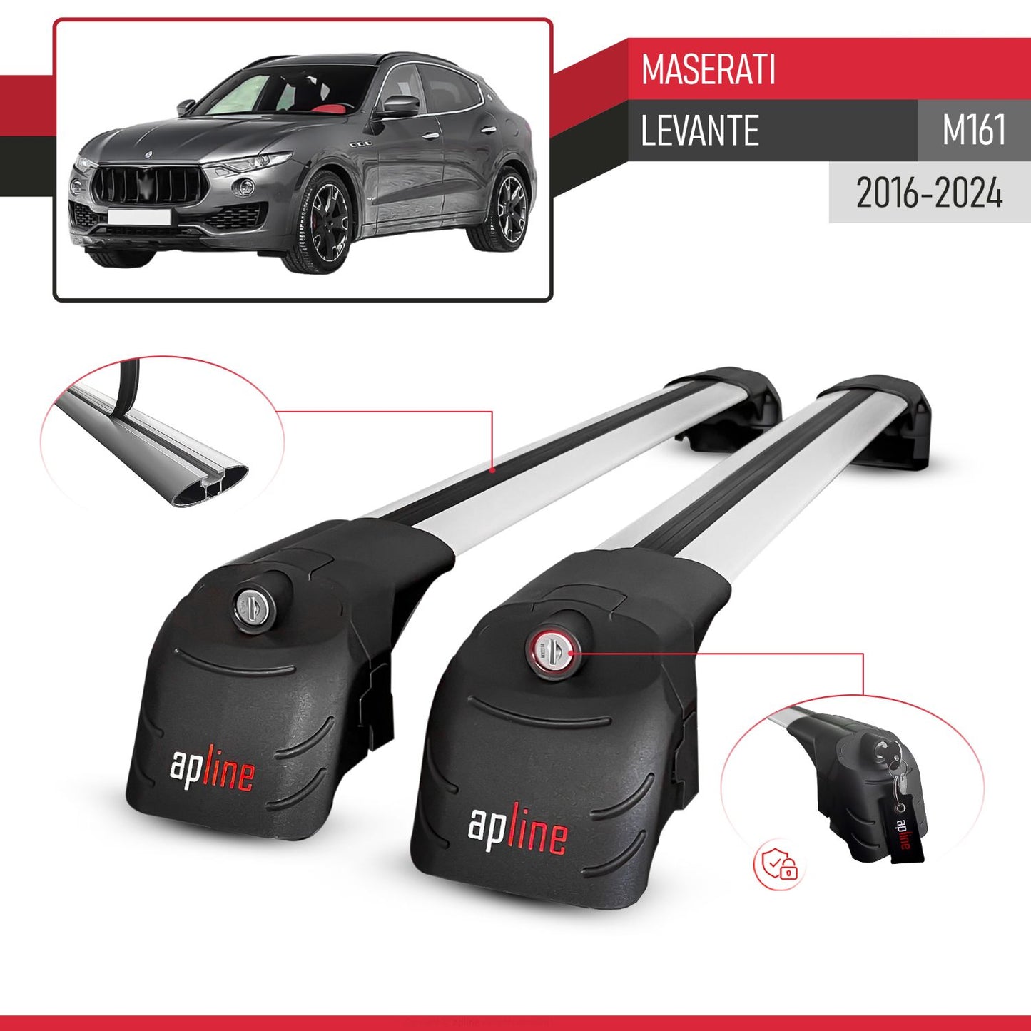 Compatible avec Maserati Levante (M161) 2016-2024 ACE-2 modèle Barres de Toit Railing Porte-Bagages de Voiture Gris Aluminium Barres