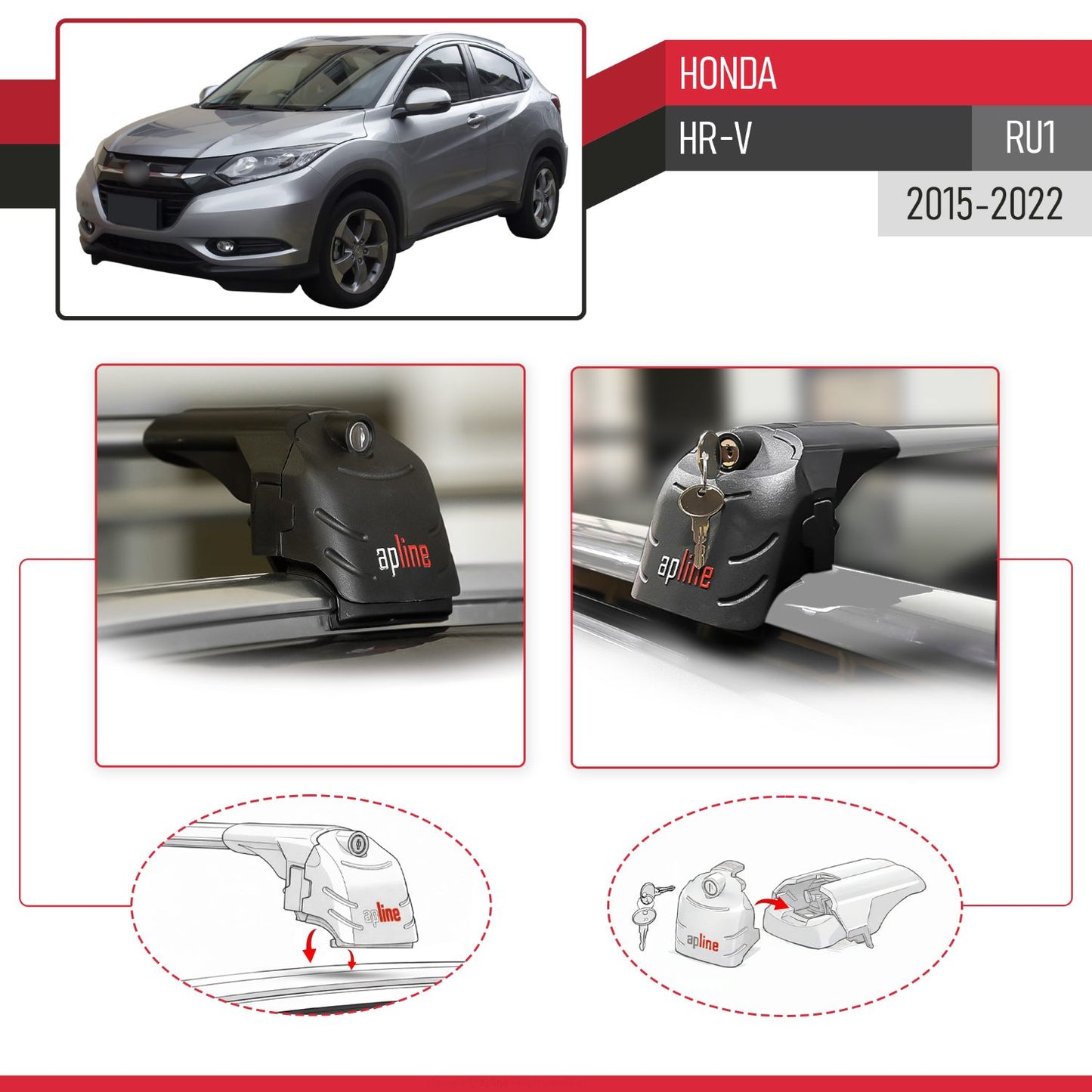 Compatible with Honda HR-V 2016-2022 ACE-2 Car Roof Rack Cross Bar Grey Aluminium 2 Bars