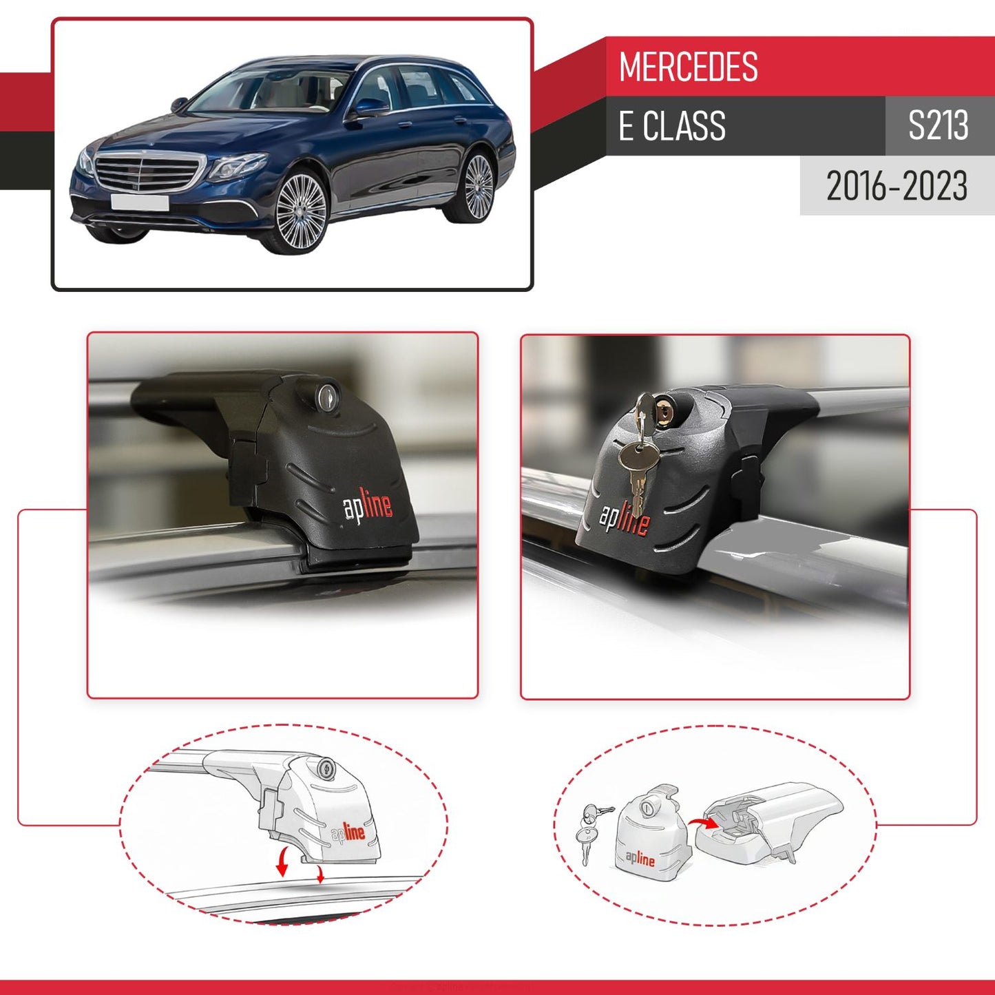 Compatible avec Mercedes E Class (S213) 2016-2023 ACE-2 modèle Barres de Toit Railing Porte-Bagages de Voiture Gris Aluminium Barres
