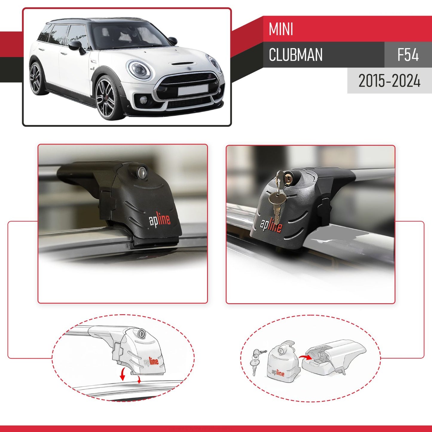 Compatible avec Mini Clubman (F54) 2015-2024 ACE-2 modèle Barres de Toit Railing Porte-Bagages de Voiture Gris Aluminium Barres