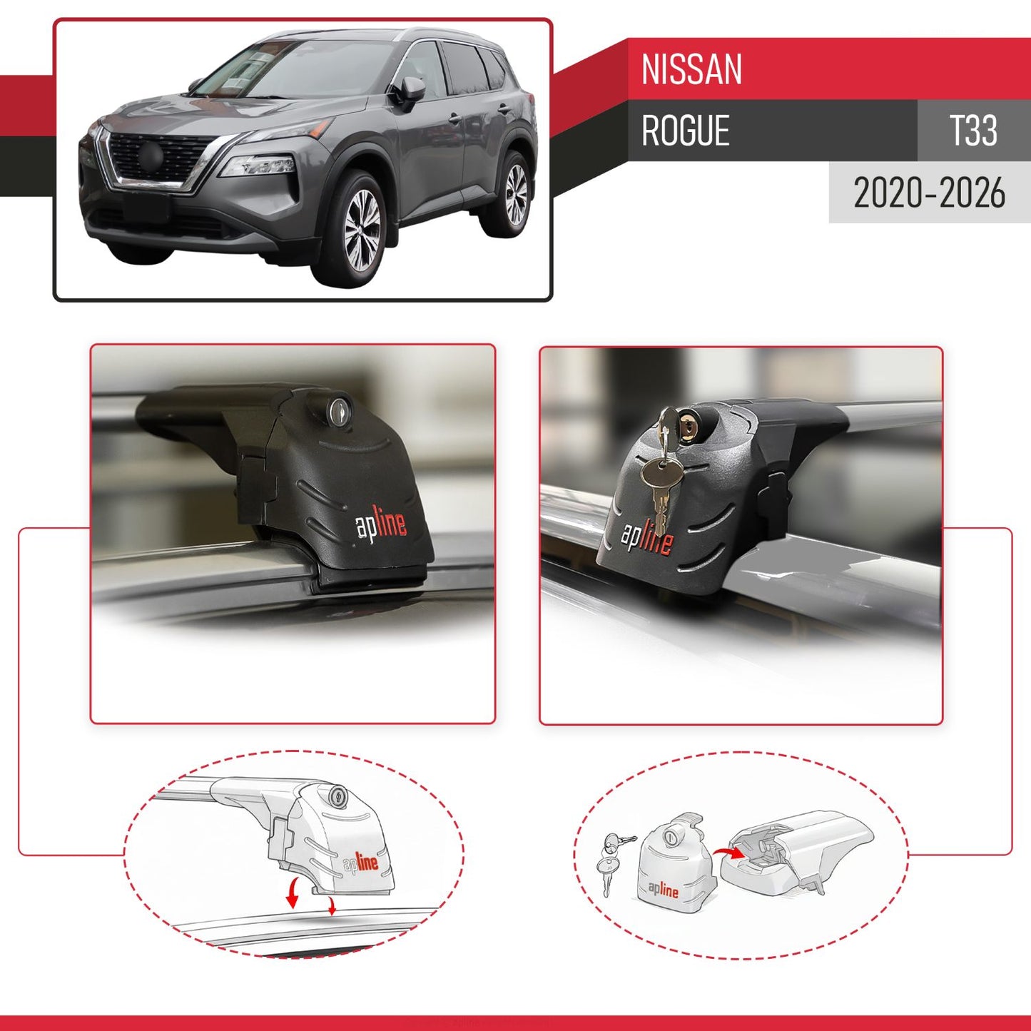 Compatible avec Nissan Rogue (T33) 2020-2026 ACE-2 modèle Barres de Toit Railing Porte-Bagages de Voiture Gris Aluminium Barres