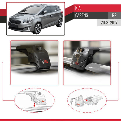 Compatible avec Kia Carens (RP) 2013-2019 ACE-2 modèle Barres de Toit Railing Porte-Bagages de Voiture Gris Aluminium Barres