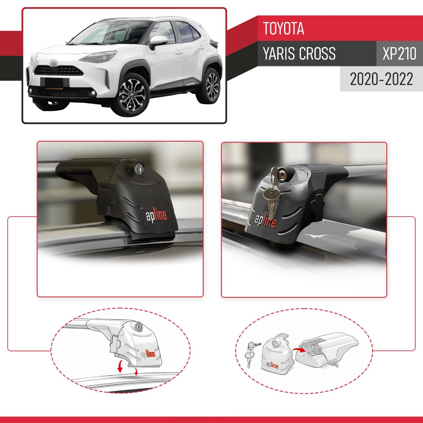 Compatible with Toyota Yaris Cross 2020-2025 ACE-2 Car Roof Rack Cross Bar Grey Aluminium 2 Bars