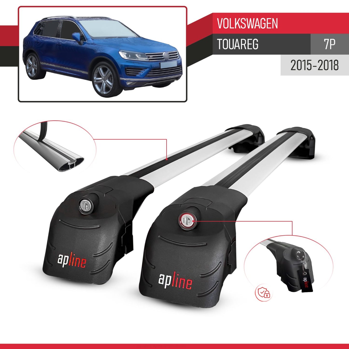 Compatible with VW Touareg 2015-2018 ACE-2 Car Roof Rack Cross Bar Grey Aluminium 2 Bars