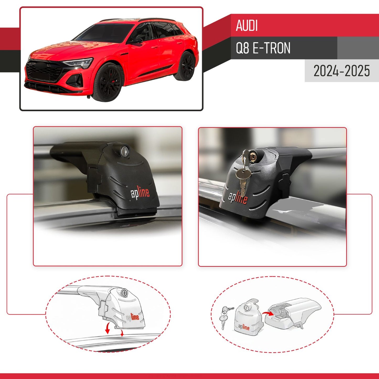 Compatible avec Audi Q8 e-Tron 2024-2025 ACE-2 modèle Barres de Toit Railing Porte-Bagages de Voiture Gris Aluminium Barres