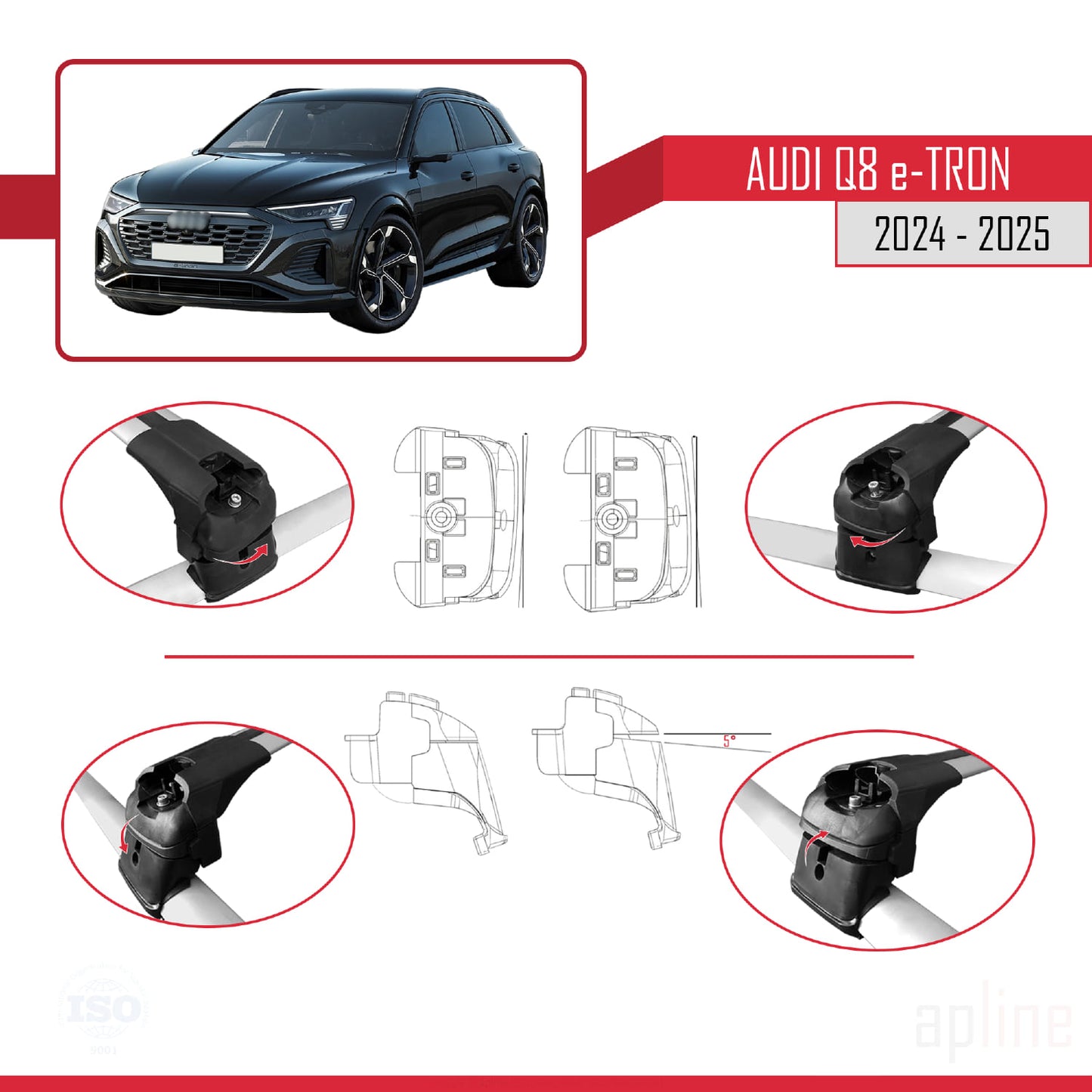 Compatible avec Audi Q8 e-Tron 2024-2025 ACE-2 Barres de Toit Railing Porte-Bagages de Voiture Gris Aluminium 2 Barres