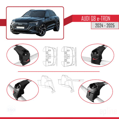 Compatible avec Audi Q8 e-Tron 2024-2025 ACE-2 Barres de Toit Railing Porte-Bagages de Voiture Gris Aluminium 2 Barres