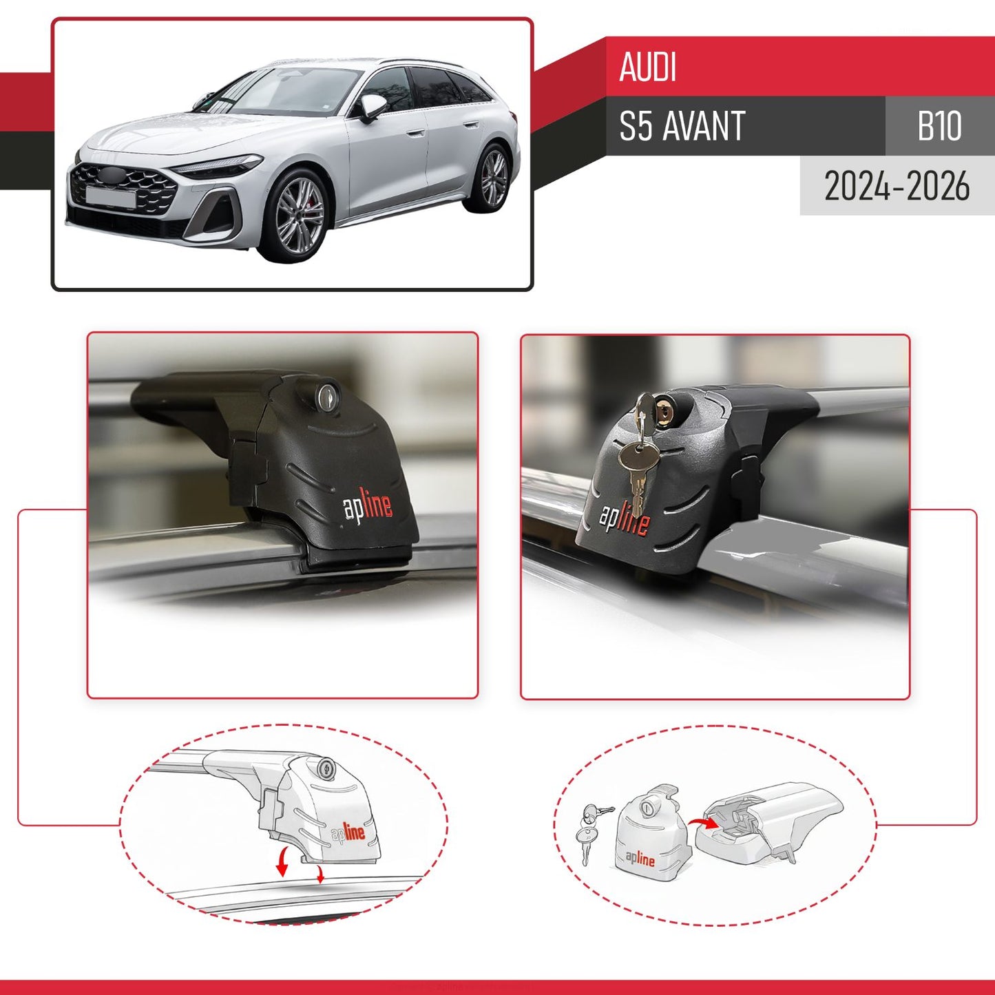 Compatible avec Audi S5 Avant (B10) 2024-2026 ACE-2 modèle Barres de Toit Railing Porte-Bagages de Voiture Gris Aluminium Barres