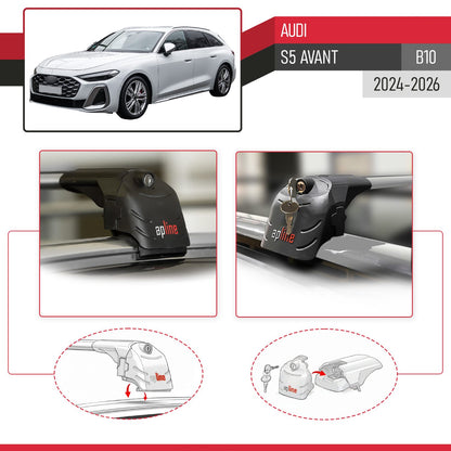 Compatible avec Audi S5 Avant (B10) 2024-2026 ACE-2 modèle Barres de Toit Railing Porte-Bagages de Voiture Gris Aluminium Barres