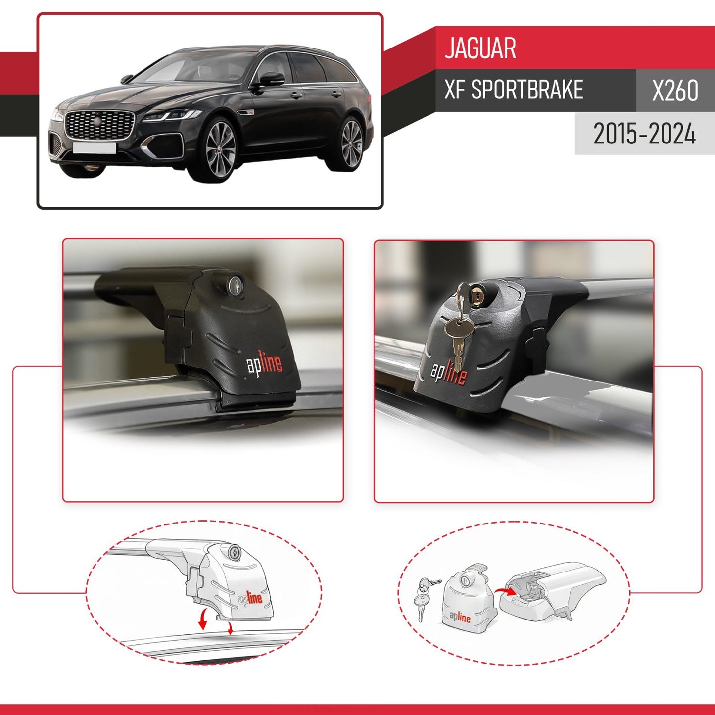 Compatible avec Jaguar XF Sportbrake (X260) 2015-2024 ACE-2 modèle Barres de Toit Railing Porte-Bagages de Voiture Gris Aluminium Barres