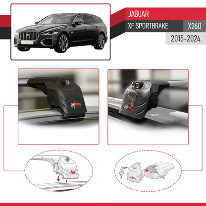 Compatible avec Jaguar XF Sportbrake (X260) 2015-2024 ACE-2 modèle Barres de Toit Railing Porte-Bagages de Voiture Gris Aluminium Barres