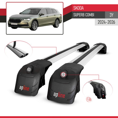 Compatible with Skoda Superb Combi 2024-2025 ACE-2 Car Roof Rack Cross Bar Grey Aluminium 2 Bars
