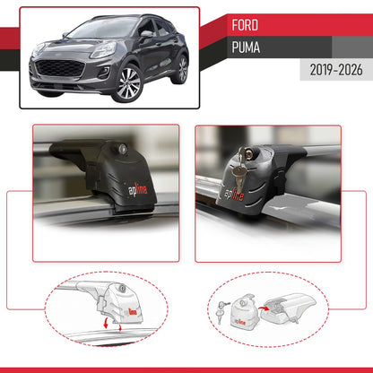 Compatible with Ford Puma 2019-2024 ACE-2 Car Roof Rack Cross Bar Grey Aluminium 2 Bars