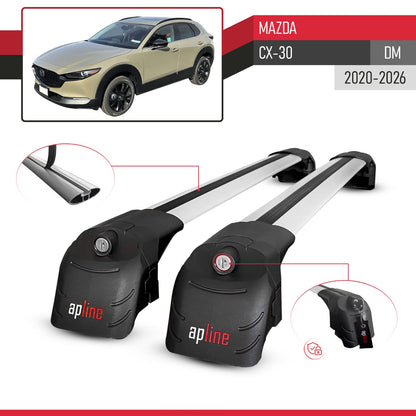 Compatible avec Mazda CX-30 (DM) 2020-2026 ACE-2 modèle Barres de Toit Railing Porte-Bagages de Voiture Gris Aluminium Barres