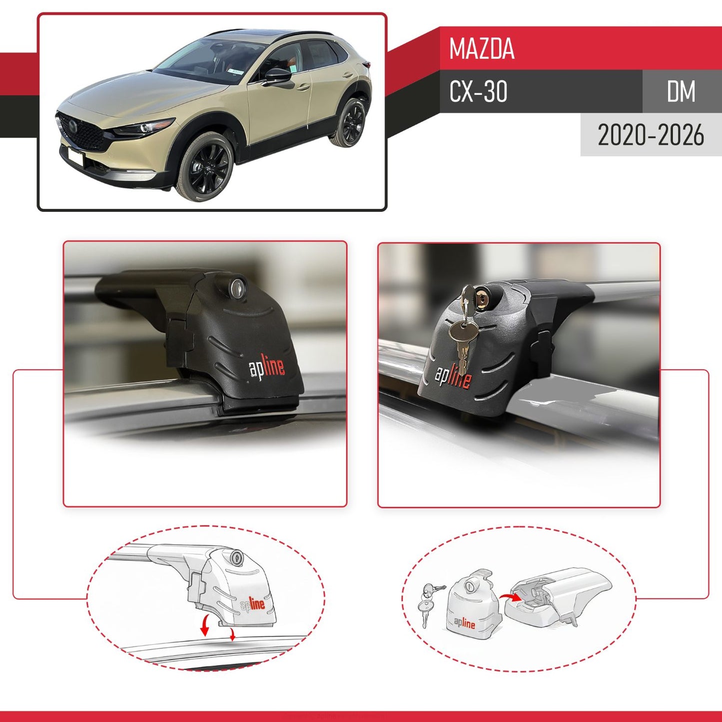 Compatible avec Mazda CX-30 (DM) 2020-2026 ACE-2 modèle Barres de Toit Railing Porte-Bagages de Voiture Gris Aluminium Barres