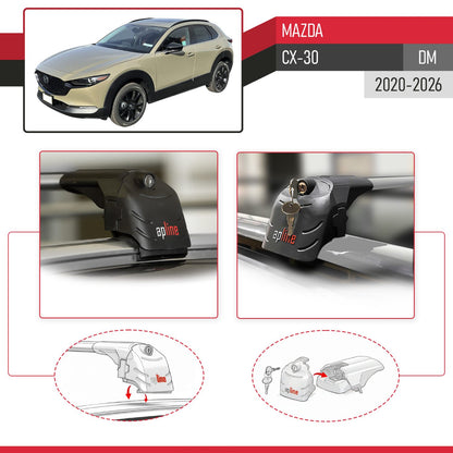 Compatible avec Mazda CX-30 (DM) 2020-2026 ACE-2 modèle Barres de Toit Railing Porte-Bagages de Voiture Gris Aluminium Barres