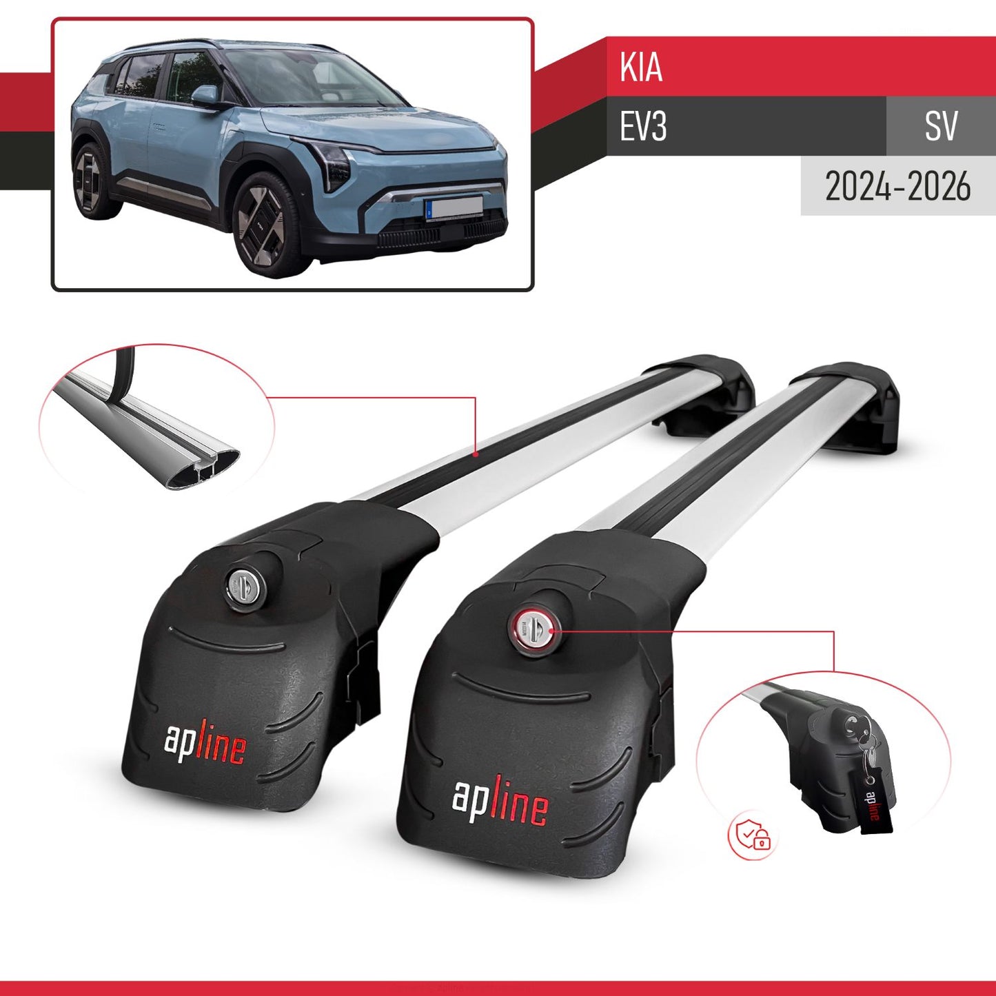 Compatible avec Kia EV3 (SV) 2024-2026 ACE-2 modèle Barres de Toit Railing Porte-Bagages de Voiture Gris Aluminium Barres