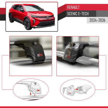 Compatible with Renault Scenic E-Tech 2024-2025 ACE-2 Car Roof Rack Cross Bar Grey Aluminium 2 Bars