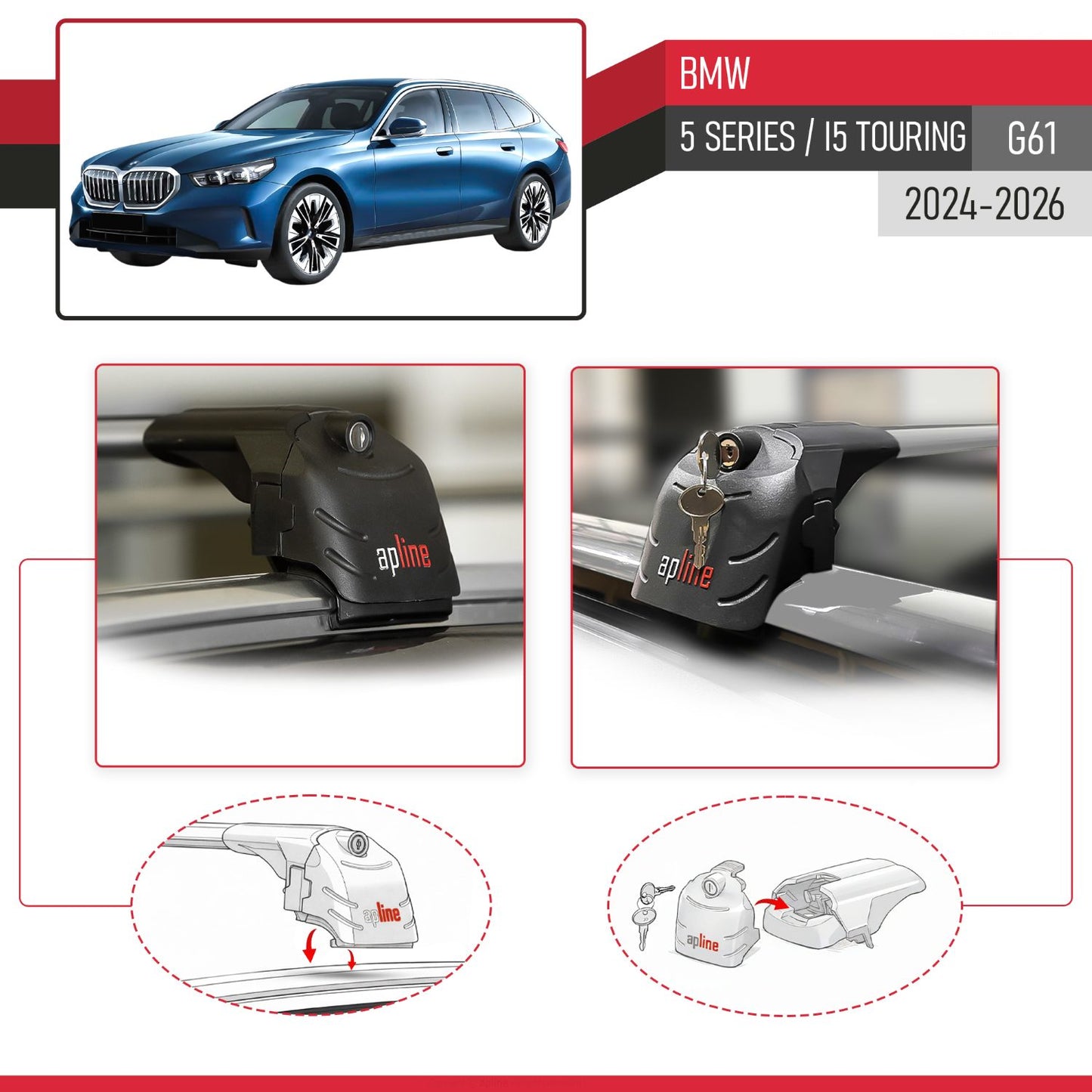Compatible with BMW 5 Series / i5 G61 Touring 2024-2025 ACE-2 Car Roof Rack Cross Bar Grey Aluminium 2 Bars