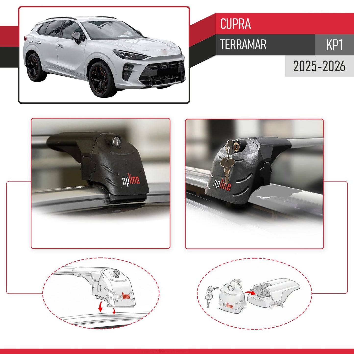 Compatible avec Cupra Terramar (KP1) 2025-2026 ACE-2 modèle Barres de Toit Railing Porte-Bagages de Voiture Gris Aluminium Barres