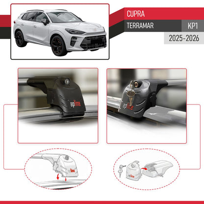 Compatible avec Cupra Terramar (KP1) 2025-2026 ACE-2 modèle Barres de Toit Railing Porte-Bagages de Voiture Gris Aluminium Barres