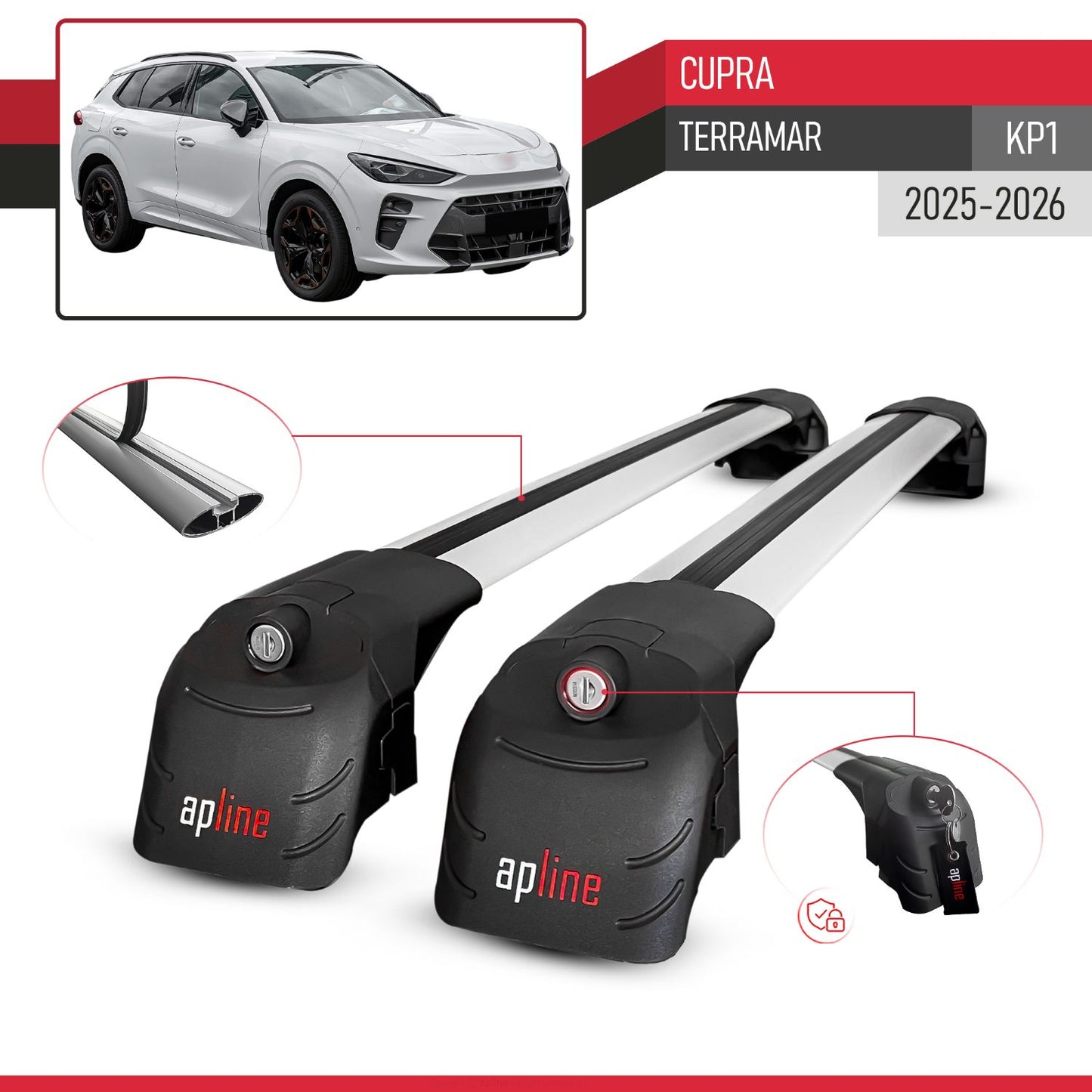 Compatible avec Cupra Terramar (KP1) 2025-2026 ACE-2 modèle Barres de Toit Railing Porte-Bagages de Voiture Gris Aluminium Barres