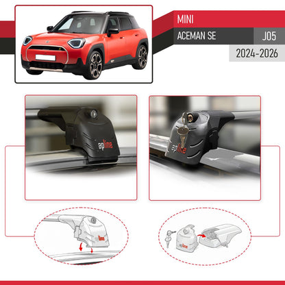 Compatible avec Mini Aceman SE (J05) 2024-2026 ACE-2 modèle Barres de Toit Railing Porte-Bagages de Voiture Gris Aluminium Barres