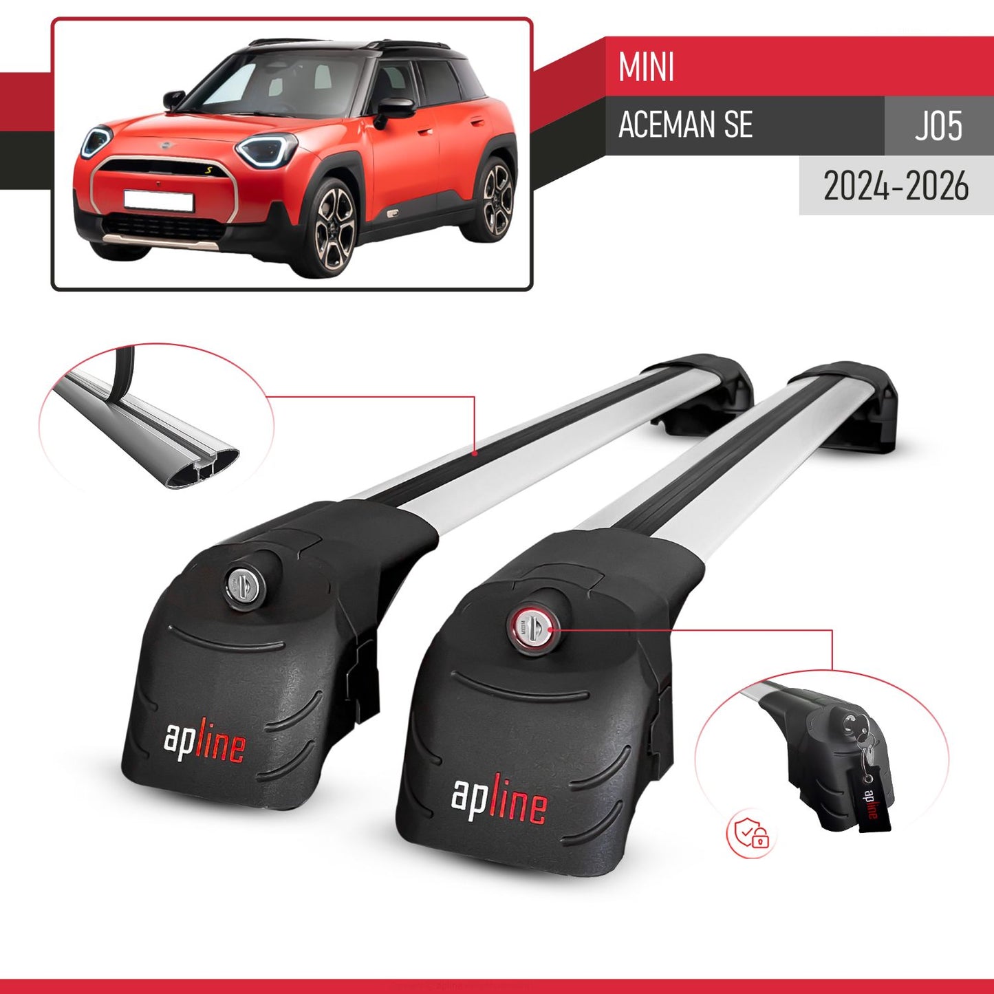 Compatible avec Mini Aceman SE (J05) 2024-2026 ACE-2 modèle Barres de Toit Railing Porte-Bagages de Voiture Gris Aluminium Barres