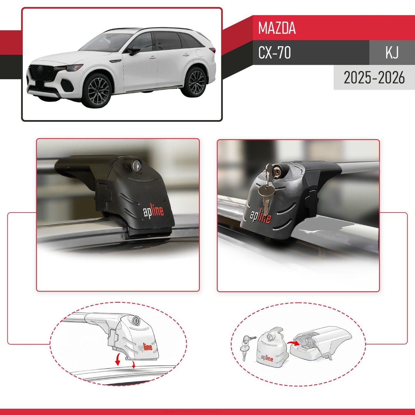 Compatible avec Mazda CX-70 (KJ) 2025-2026 ACE-2 modèle Barres de Toit Railing Porte-Bagages de Voiture Gris Aluminium Barres